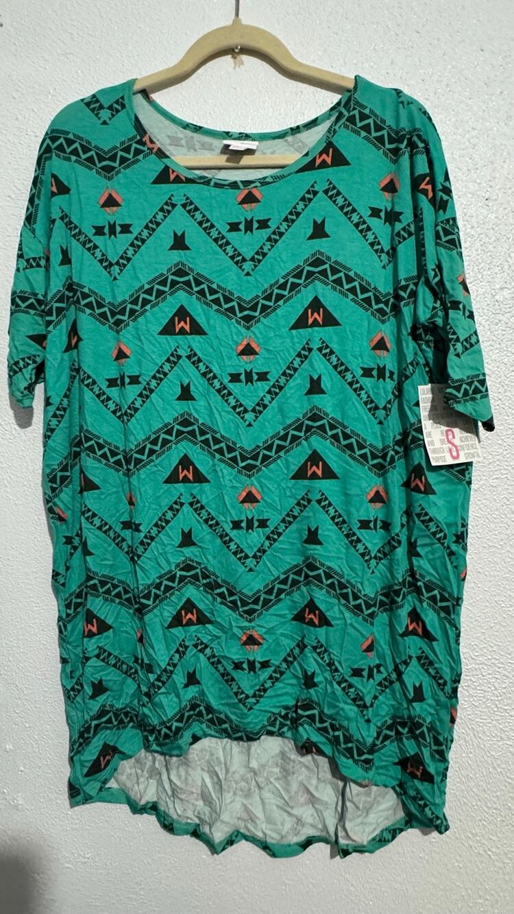 LuLaRoe Irma Tunic Top S NWT Green Black Southwest Aztec Chevron Geometric New